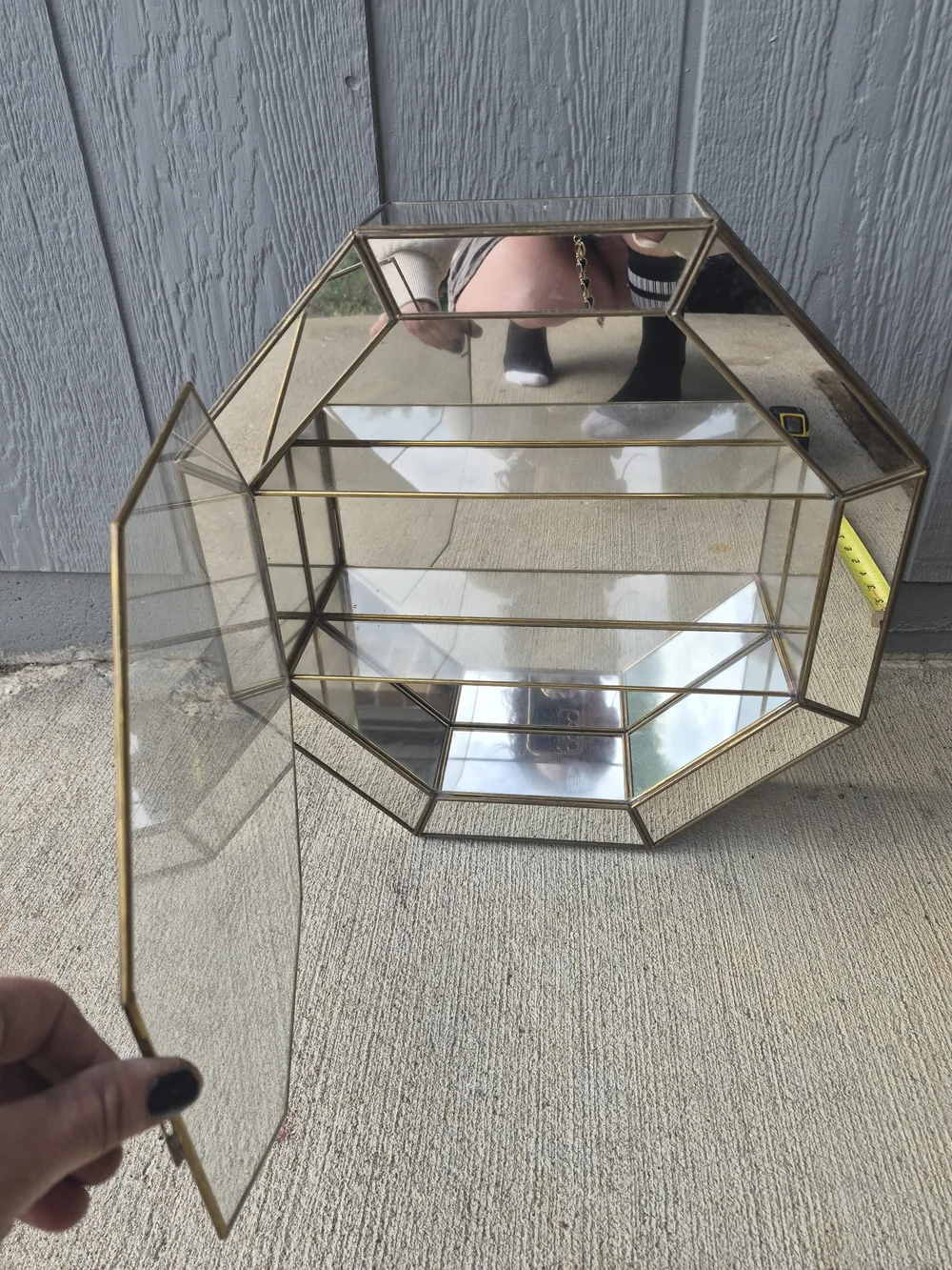 Octagonal Glass Wall Display with Gold Trim - Home Wall Decor Vintage
